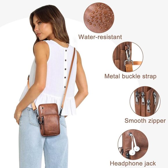 Women’s PU Leather Crossbody Phone Purse Compact Travel Wallet Bag - Picture 4 of 6